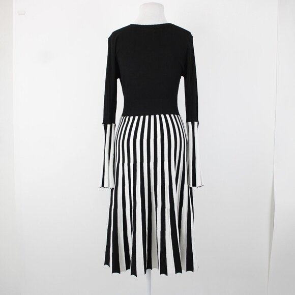 Avantlook Sz M Black White V Neck Striped Surplice 100% Polyester Dress - Picture 7 of 15